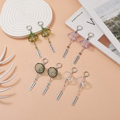 4 Pairs 4 Color Glass Flower Wind Chime Dangle Leverback Earrings EJEW-TA00209-1