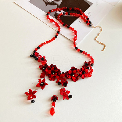 Glass with Acrylic Flower Tassel Waist Belly Chains for Women FS-WG85543-01-1