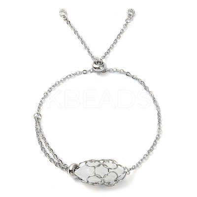Natural Quartz Crystal Bullet Link Slider Bracelets BJEW-JB09901-05-1