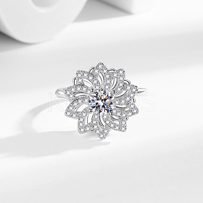Sunflower Rotatable Open Cuff Rings for Women RJEW-S402-09P-1