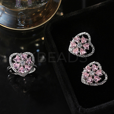 Rhodium Plated 925 Sterling Silver Rotating Heart Stud Earrings EJEW-L270-01P-1