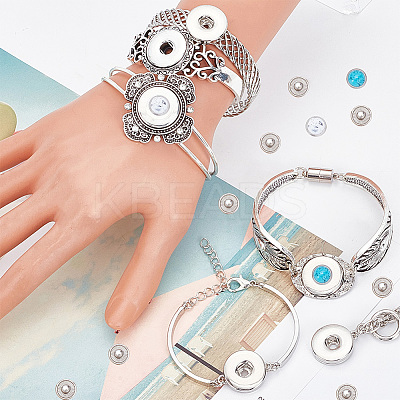 6Pcs 6 Style Alloy Interchangeable Snap Link Cuff Bangles & Charm Bracelets Settings DIY-DR0001-06-1
