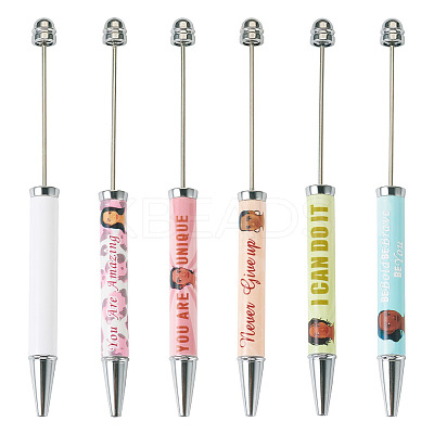 6Pcs 6 Styles Printed Plastic Ball-Point Pen AJEW-TA0001-82-1