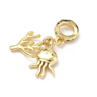 Brass Micro Pave Clear Cubic Zirconia European Dangle Charms KK-P345-46G-1