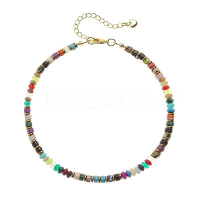 Bohemian Style Synthetic Turquoise & Natural Imperial Jasper & Synthetic Malachite & Brass Rondelle Disc Heishi Beaded Anklets FS-WG8FF45-03-1