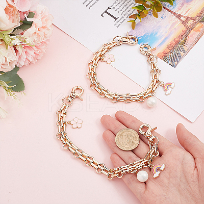2Pcs Alloy Enamel Flower & Rainbow Charm Purse Strap Extenders AJEW-PH0004-98-1