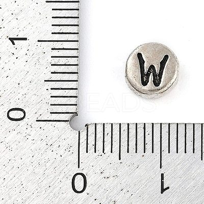 925 Sterling Silver Flat Round with Letter Beads STER-G044-01AS-W-1