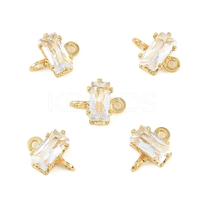 Brass Pave Cubic Zirconia Rectangle Connector Charms KK-P347-06G-03-1