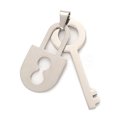 Tarnish Resistant 201 Stainless Steel Key and Lock Pendants STAS-I032-186B-1