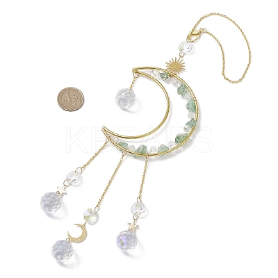 Nuggets Natural Quartz & Brass Moon Hanging Suncatchers HJEW-JM04253-03-1