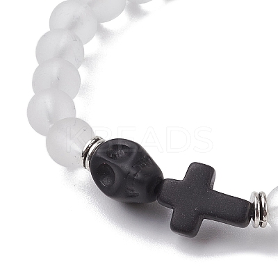 Halloween Skull & Cross Dyed Synthetic Turquoise Bracelets BJEW-JB10852-01-1