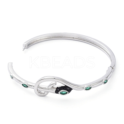 Cubic Zirconia Snake Hinged Bangle with Enamel BJEW-G673-03P-1