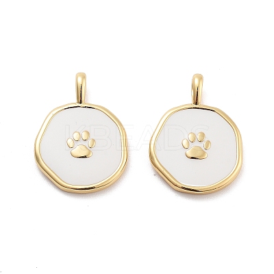 Flat Round with Paw Print Pattern Rack Plating Brass Enamel Pendants KK-G512-12G-1