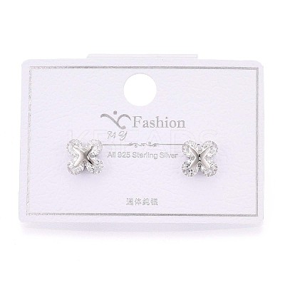 925 Sterling Silver Micro Pave Clear Cubic Zirconia Clover Stud Earrings STER-N016-80P-1