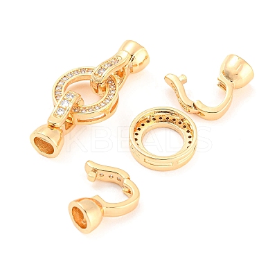 Rack Plating Brass Micro Pave Clear Cubic Zirconia Fold Over Clasps KK-M261-25G-1