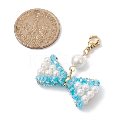 Bowknot Shell Pearl & Glass Pendants Decorations HJEW-TA00218-1