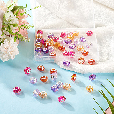 50Pcs 5 Colors Baking Paint Transparent Glass European Beads GPDL-SW0001-01-1