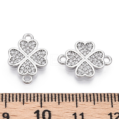 Brass Micro Pave Clear Cubic Zirconia Connector Charms KK-E068-VB338-P-1