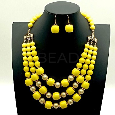 Acrylic Round Beaded Multilayer Necklaces & Dangle Earrings Sets FS-WG7ABDD-02-1