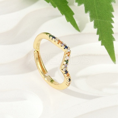 Wave Brass Micro Pave Cubic Zirconia Adjustable Rings RJEW-S400-15G-1