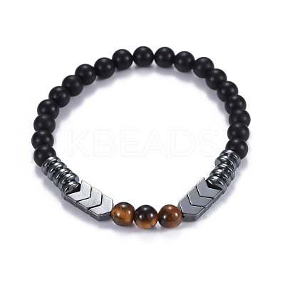 Natural Black Agate(Dyed) & Mixed Stone Beads Stretch Bracelets BJEW-JB04219-1