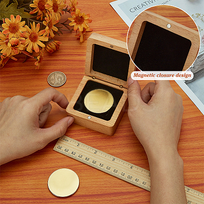 Square Beech Wooden Coin Storage Boxes CON-WH0099-61A-1