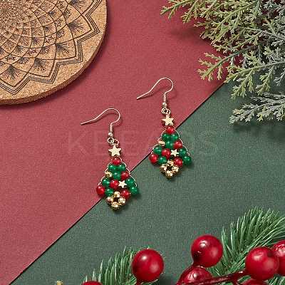 Christmas Tree Dyed Natural Malaysia Jade Dangle Earrings EJEW-JE05190-1