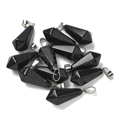 Natural Obsidian Pointed Pendants G-B127-15P-01-1