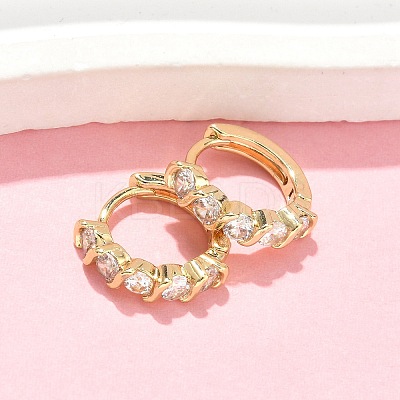Flat Round Brass Micro Pave Clear Cubic Zirconia Hoop Earrings EJEW-Z102-19G-1