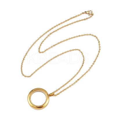 304 Stainless Steel Visible Flat Round Locket Pendant Pet Urn Ashes Necklaces LS-NJEW-S455-08G-1
