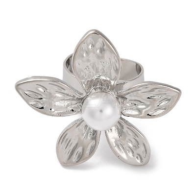 Flower Alloy Open Cuff Rings for Women RJEW-U028-01P-1