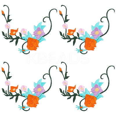 Flower & Leaf Polyester Embroidery Sew on Appliques PATC-WH0010-32B-1