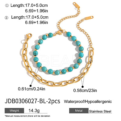 2Pcs 2 Styles 304 Stainless Steel Canle Chain Bracelets FS-WG283A0-02-1