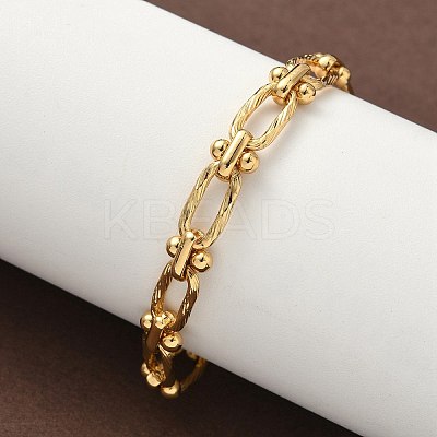 Ion Plating(IP) 304 Stainless Steel Textured Oval Link Chain Bracelets for Women BJEW-B092-08G-02-1