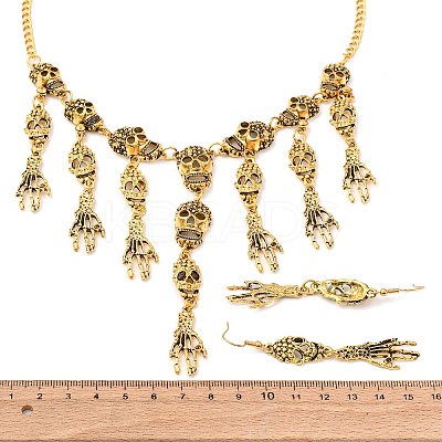 Halloween Tibetan Style Alloy Bib Necklaces & Dangle Earring Sets LS-SJEW-P006-02AG-1