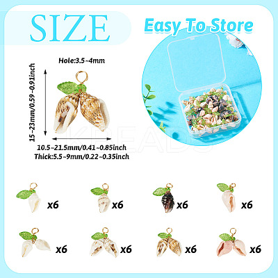 48Pcs 8 Styles Natural Shell Copper Wire Wrapped Shell Shaped Pendants PALLOY-TA00260-1