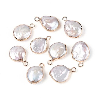Electroplated Natural Keshi Pearl Flat Round Pendants LS-PEAR-S018-02C-01B-1