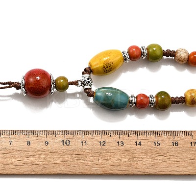 Ethnic Style Alloy & Porcelain Ceramic Beads Round Pendant Tassel Y Necklaces LS-NJEW-D308-01A-1