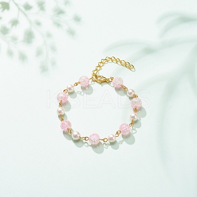 Bling Glass & Imitation Pearl Round Beaded Bracelet for Women BJEW-JB08591-1