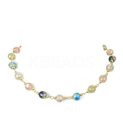 Resin with Gold Foil Round Beaded Chain Necklaces NJEW-JN04361-01-1