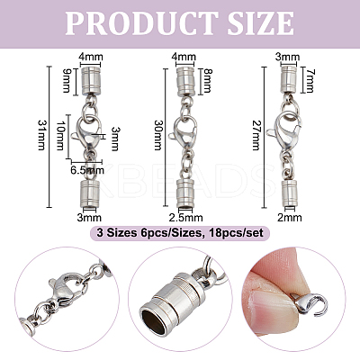 18Pcs 3 Styles Stainless Steel Lobster Claw Clasps STAS-PH0006-85A-1