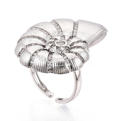Brass Micro Pave Cubic Zirconia Adjustable Open Cuff Rings for Women RJEW-N051-02P-1