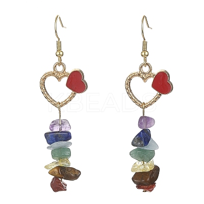 2 Pair 2 Color Natural Mixed Gemstone Chips Dangle Earrings EJEW-JE05344-1