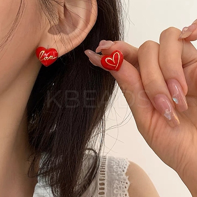 Heart & Word Love Enamel Asymmetrical Earrings LS-EJEW-Z018-02A-1