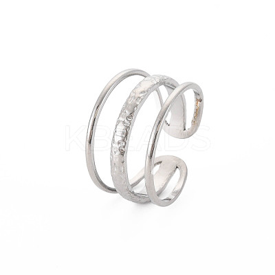 Non-Tarnish 304 Stainless Steel Triple Line Open Cuff Ring for Women RJEW-S405-171P-1
