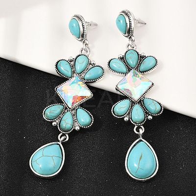 Alloy Synthetic Turquoise Dangle Stud Earrings LS-EJEW-U053-05AS-1