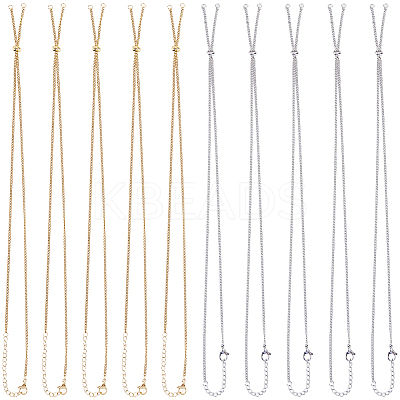 10Pcs 2 Colors Adjustable 304 Stainless Steel Curb Chains Necklaces Making MAK-SC0001-43-1