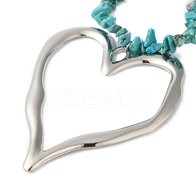 Boho Dyed Synthetic Turquoise Chip & Plastic Pearl Multi Layered Necklaces LS-NJEW-U006-04B-P-1