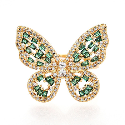 Adjustable Brass Micro Pave Cubic Zirconia Finger Rings for Women KK-T074-04G-1