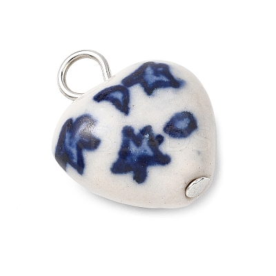 Hand Painted Star & Moon Heart Porcelain Pendants PALLOY-JF04681-1
